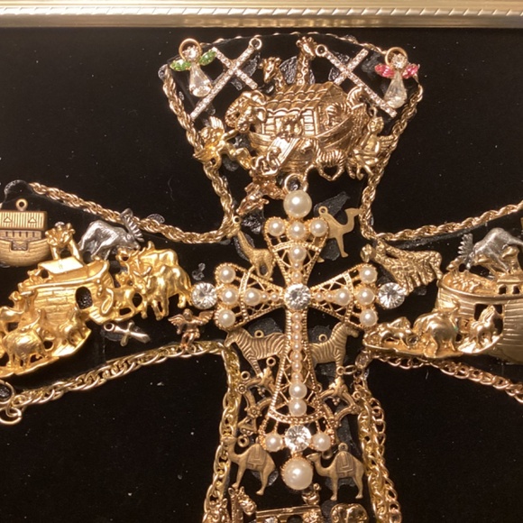 Cross Noah Ark jewelry picture framed elephant boat cross gold mantle handmade - Picture 3 of 5